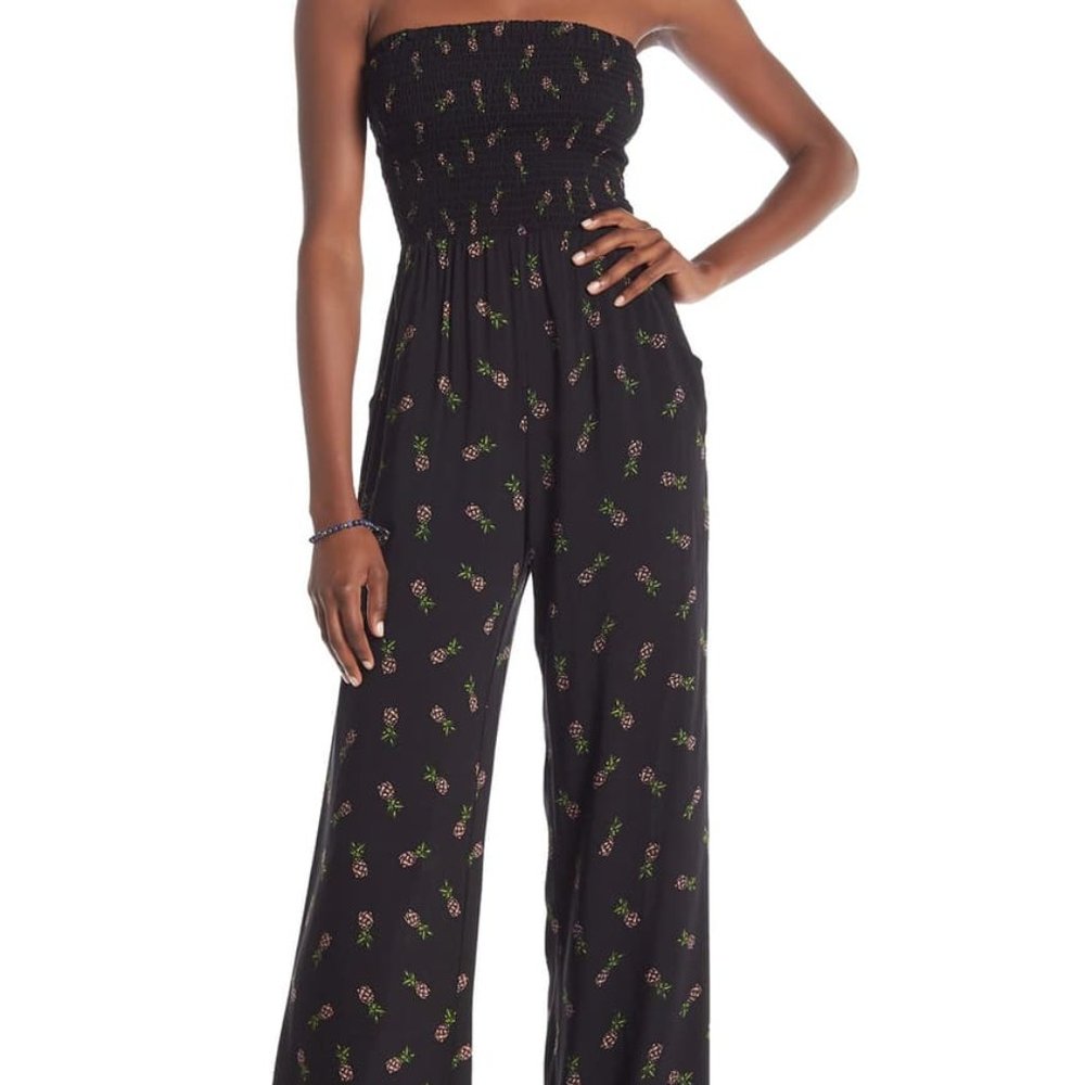 Nordy Black Pineapple Strapless Jumpsuit Pant Sz L